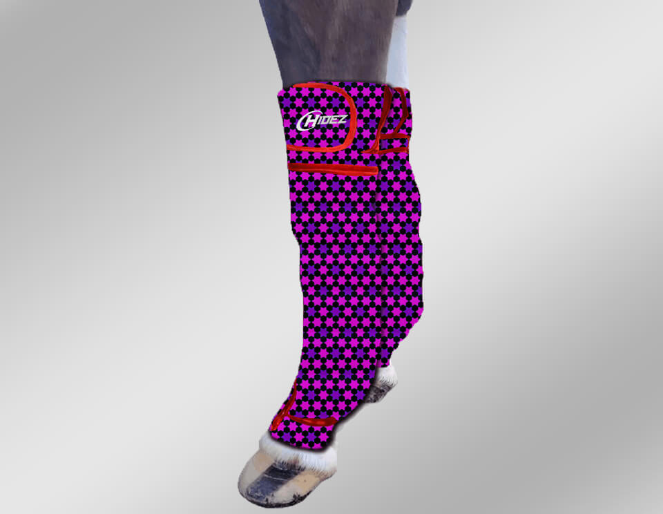 Hidez Equine Compression Ice Socks (1 Pocket Single Thickness) Printed - Stars Black, Purple, Pink